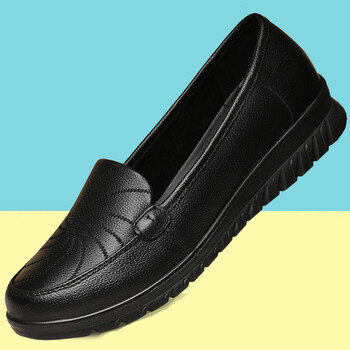 老太太夏季单皮鞋妈妈鞋新款中老年女软底鞋平底工作舒适黑色休闲单鞋