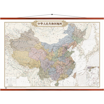 欧式复古地图：中国+世界地图挂图（1.5米*1.1米 仿古地图装饰画挂画 仿红木挂杆 套装2张）
