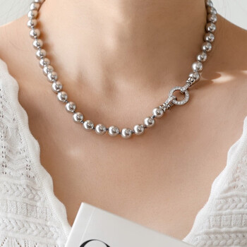 woug施华洛世奇锆高品质法式复古真多麻大溪地铂金灰珍珠项链女手工打