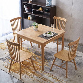 正方形纯实木80x80小户型西餐桌小方桌饭桌一桌三椅原木色07米07米