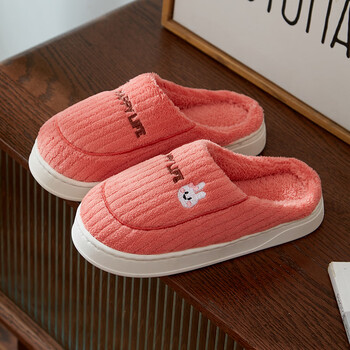 德威尼（Dwayne）棉拖鞋女冬2023新款居家室内保暖情侣可爱兔子防滑毛绒冬天拖鞋男 橘红 鞋码36-37建议35-36脚