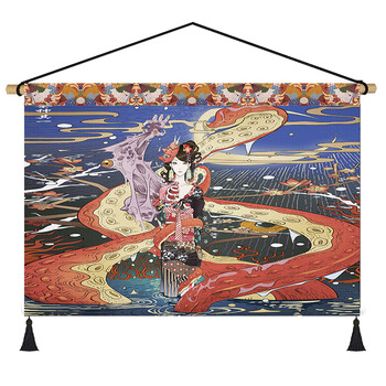 日式浮世绘挂画料理店墙壁装饰横版无框画日本和风花纹挂布画壁画c1图