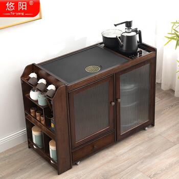 悠阳移动茶台桌家用茶水车小茶桌茶几功夫茶具套装烧水一体茶室泡茶柜 90透明门茶杯架乌金石底部上水壶
