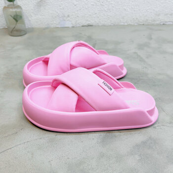 gu)首谷踩屎感舒适厚底凉拖鞋女2023年夏季软底百搭外穿沙滩拖鞋 粉色