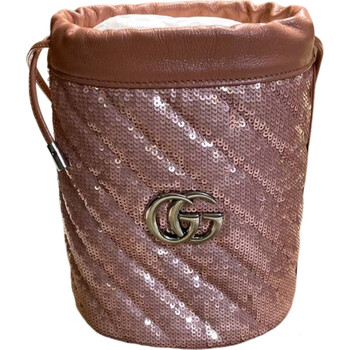 古驰(gucci) marmont 重工亮片水桶包 橘粉色 有链条可斜挎 棕色  13*