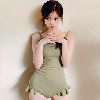 安与·洛施琪 连体泳衣韩式泳衣女 泡温泉ins沙滩性感三角游泳装 绿色