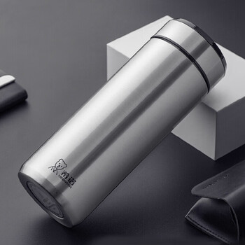 希诺保温杯370ml不锈钢水杯车载保温泡茶杯户外家用便携杯子黑色