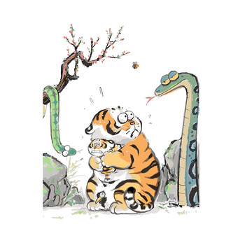 涂色老虎动漫卡通装饰画自己手绘涂色材料包蛇2030cm实木内框颜料画笔