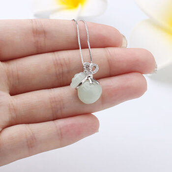 钰雅福 缅甸翡翠A货吊坠女款路路通转运珠平安扣玉坠钱袋福袋爱心吊坠 翡翠钱袋吊坠