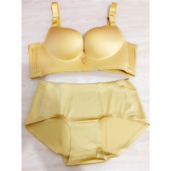 套装 幸福内衣一片式性感聚拢狐狸文胸无钢圈健康透气 金色 套装 80b