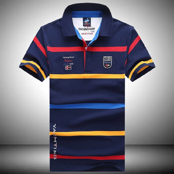 保罗意大利鲨鱼体恤男装短袖英伦丝光棉条纹polo翻领刺绣打底衫上衣