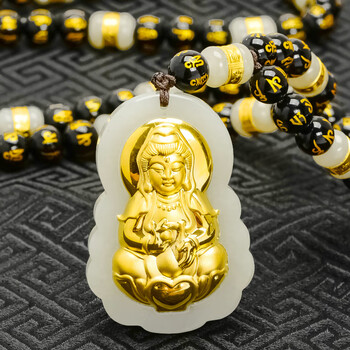 足金路路通金项链和田玉金镶玉观音项链 观音单独吊坠一件【图片 价格