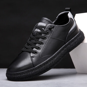 年新款男鞋真皮透气男士潮流百搭休闲板鞋小白潮鞋品质定制款黑色41