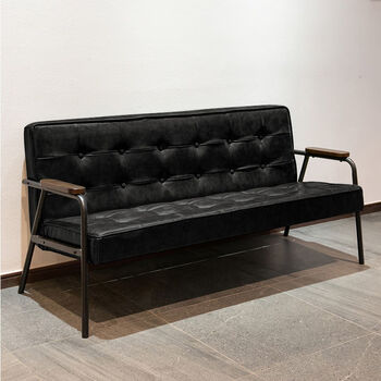 小沙发铁架皮沙发工业风客厅小户型三人位咖啡厅租房日式铁艺皮革黑色