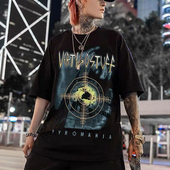 潮流宽松半袖字母印花休闲潮流百搭学生五分袖衣服男 【瞄准镜黑色】