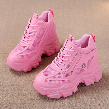 慕卡蜜小个子女士波鞋十公分高的粉色老爹鞋女潮春秋透气厚底松糕休闲