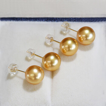 月奚18k黄金珍珠耳钉天然海水南洋金珠品质耳饰正圆无暇极强光耳环18k