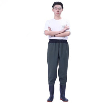 下水裤半身防水服连体全身涉水裤子捞鱼服男抓鱼加厚水库秋冬季军绿色齐 