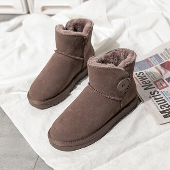 史蒂椰子雪地靴女秋冬加绒保暖纯色时尚短靴舒适厚底休闲棉鞋女淤泥灰