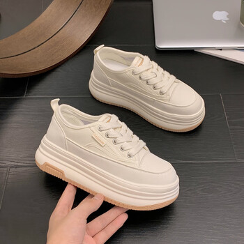 伯爵玛沙小白鞋女2023秋季新款女鞋子夏超火厚底增高大头面包板鞋米色