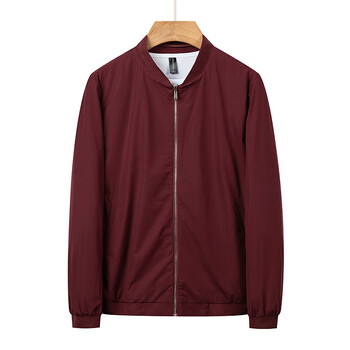 轻奢新款透气夹克夏季新款皮肤衣休闲外套服棒球服上衣男酒红色180xl