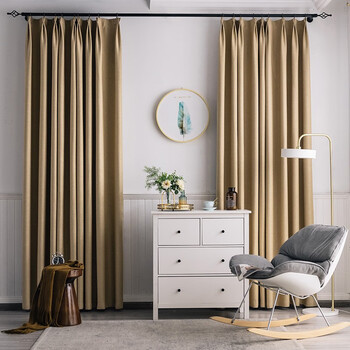 梦格丽窗帘高遮光布帘北欧窗帘布成品现代客厅卧室纯色遮阳窗帘双面麻