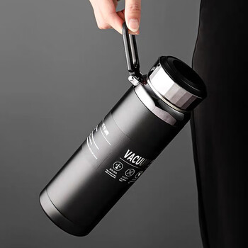 洁雅杰保温杯304不锈钢茶水分离家用办公带手提水杯黑色 zs-9151 800ml