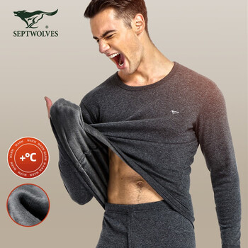 七匹狼保暖内衣 男士保暖套装加绒加厚秋衣秋裤男冬季内衣 98121 深灰色 XL