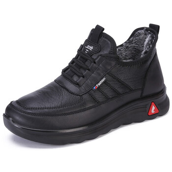 布瑞京冬季男棉鞋保暖加绒防水雪地靴中老年防滑老北京布鞋爸爸休闲鞋子 黑色（系带）-22313 40