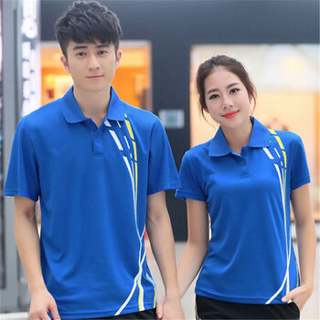 运动服套装男短袖t恤女五分裤短裤情侣休闲跑步服polo衫 821蓝色[单件