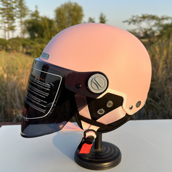 野马yema电动车头盔男女士轻便四季通用半盔保暖全盔安全帽粉色四季