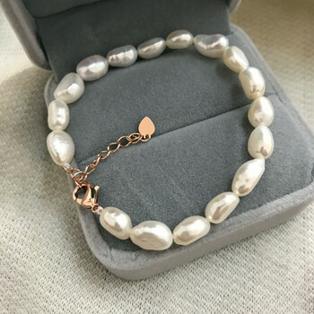 帝鱼时尚巴洛克淡水珍珠手链女款然异形珠手串白混彩强光 白色无隔珠