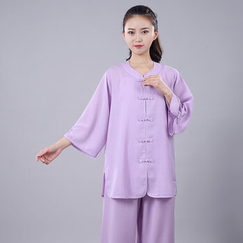 太极女夏季中袖低领飘逸透气凉太极拳练功服薄款新款团购棉麻宏极