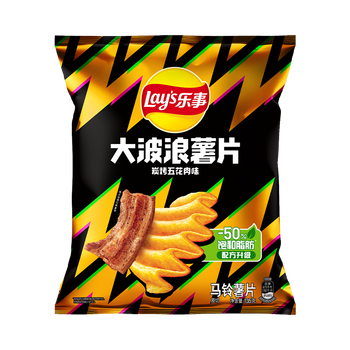 乐事(Lay's)大波浪薯片 碳烤五花肉味 135克 休闲零食 膨化食品