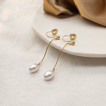 每克莱珍珠流苏耳夹天l然冷淡风轻奢耳环女无耳洞气质蚊香盘古风无痛