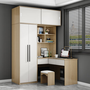 凡瑞达现代中式卧室家用连体书桌柜l型转角电脑桌衣柜小户型学生写字