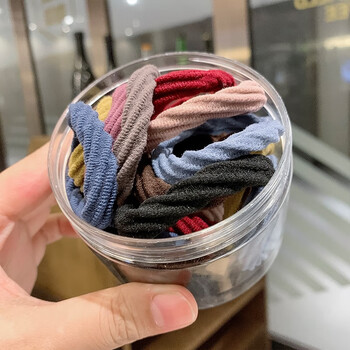 QUEENS JEWELRY高弹力耐用皮筋女韩国扎头无接缝发圈女皮套头绳网红加粗发绳头饰 斜纹彩20根罐装