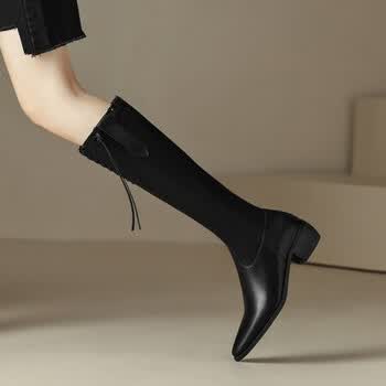 qingtianmeiyi天美意高筒靴女夏季薄款2023年新款女鞋骑士靴西部牛仔