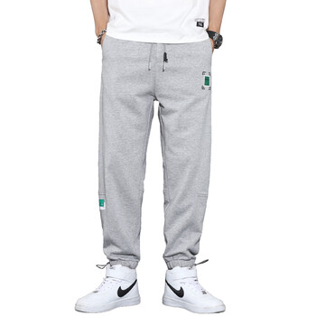 男大码拼接休闲工装裤子男生春秋胖子加肥加大宽松束脚运动裤灰色m