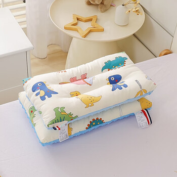 怡莉秀卡通豆豆绒儿童枕头宝宝安抚枕 全棉枕芯婴儿小学生可水洗枕头 恐龙乐园 30*50cm一对装