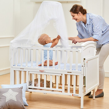 Gb好孩子多功能婴儿床环保实木无漆新生儿宝宝婴儿床可变游戏床沙发床白床 床垫 八件套蓝 图片价格品牌报价 京东