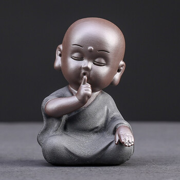 久造 紫砂茶宠创意摆件精品四不小和尚小沙弥茶道茶艺茶盘配件摆设饰品 黑金砂-不说小和尚/CYY