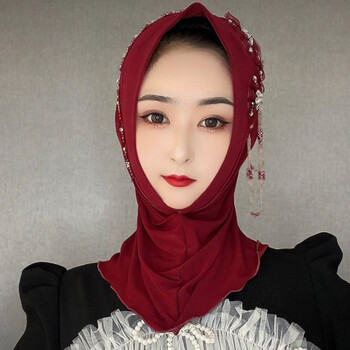 君吻 回族女人的套头纱巾新款回族套头纱巾贝壳扇流苏