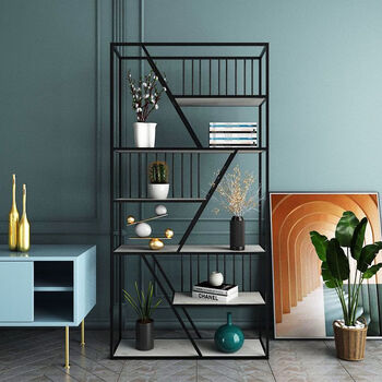 缦宛木黑色置物架落地办公室创意隔断收纳架客厅靠墙展示架轻奢铁艺书
