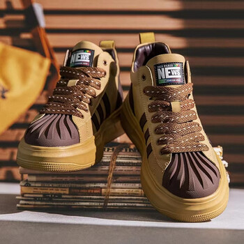 静怡百丽鞋子男2023秋季新款中学生男款高帮贝壳头板鞋厚底休闲运动