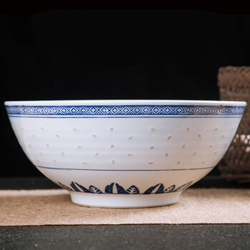 景德镇陶瓷怀旧米饭碗面碗商用青花玲珑老式碗中式双皮