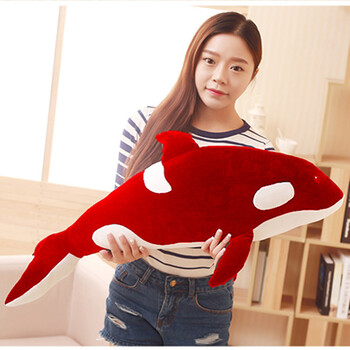 启蒙海豚毛绒可爱小鲸鱼公仔红色虎鲸玩偶蓝鲸睡觉床上布 红色 鲸鱼
