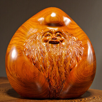 仙莱阁 雕老寿星寿桃摆件实木寿仙家居客厅装饰工艺品生日祝寿送礼