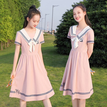 jk裙学生裙少女连衣裙初中生夏装女孩大童中学生海军风jk学院风裙子