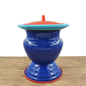 搪瓷精花高脚痰盂尿桶成人坐便器加厚加高夜壶 搪瓷高脚圆肚痰盂 老式